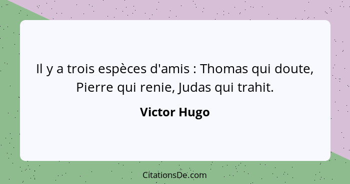 Il y a trois espèces d'amis : Thomas qui doute, Pierre qui renie, Judas qui trahit.... - Victor Hugo