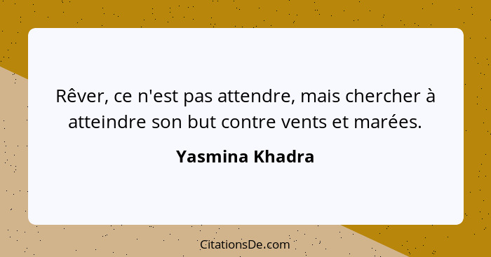 Rêver, ce n'est pas attendre, mais chercher à atteindre son but contre vents et marées.... - Yasmina Khadra