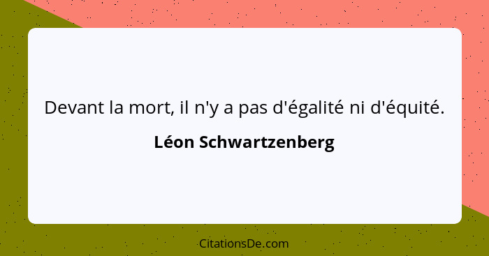 Devant la mort, il n'y a pas d'égalité ni d'équité.... - Léon Schwartzenberg