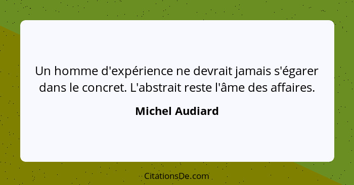 Un homme d'expérience ne devrait jamais s'égarer dans le concret. L'abstrait reste l'âme des affaires.... - Michel Audiard