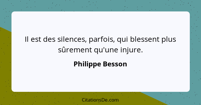 Il est des silences, parfois, qui blessent plus sûrement qu'une injure.... - Philippe Besson