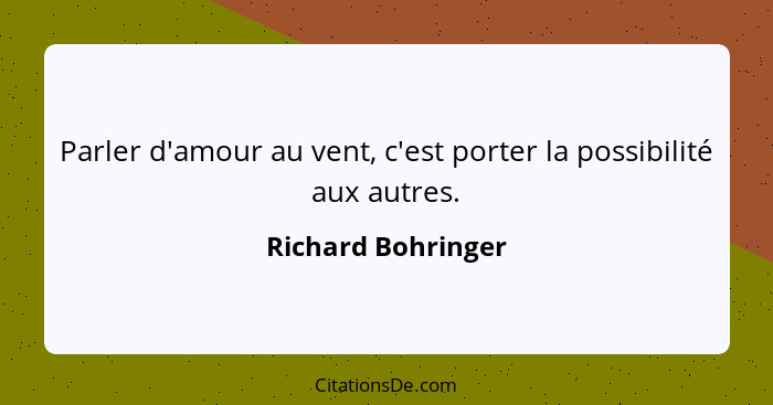 Parler d'amour au vent, c'est porter la possibilité aux autres.... - Richard Bohringer