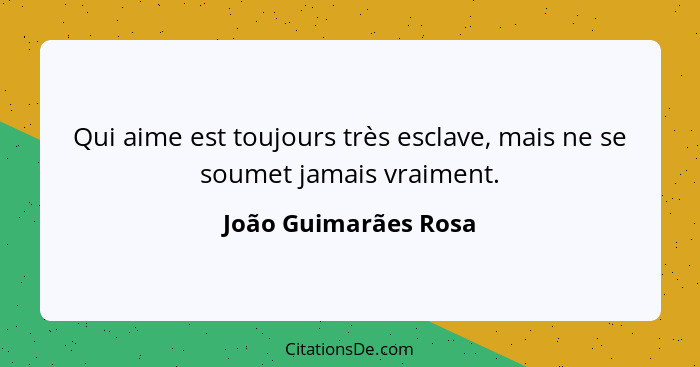 Qui aime est toujours très esclave, mais ne se soumet jamais vraiment.... - João Guimarães Rosa