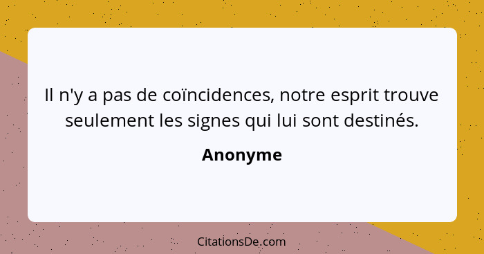 Il n'y a pas de coïncidences, notre esprit trouve seulement les signes qui lui sont destinés.... - Anonyme