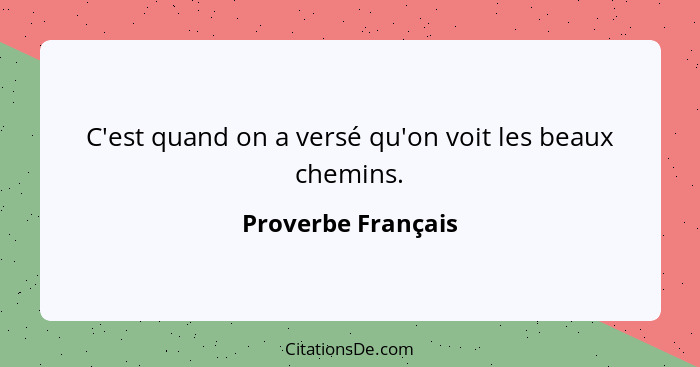 C'est quand on a versé qu'on voit les beaux chemins.... - Proverbe Français