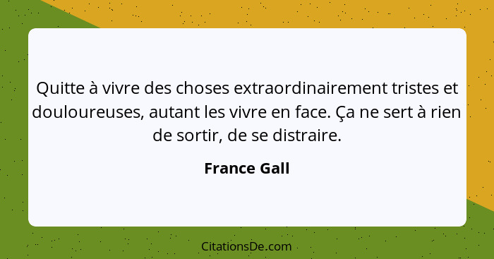 Quitte à vivre des choses extraordinairement tristes et douloureuses, autant les vivre en face. Ça ne sert à rien de sortir, de se distr... - France Gall