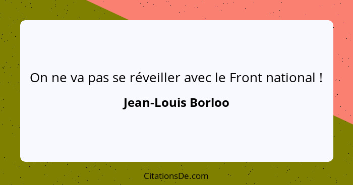 On ne va pas se réveiller avec le Front national !... - Jean-Louis Borloo