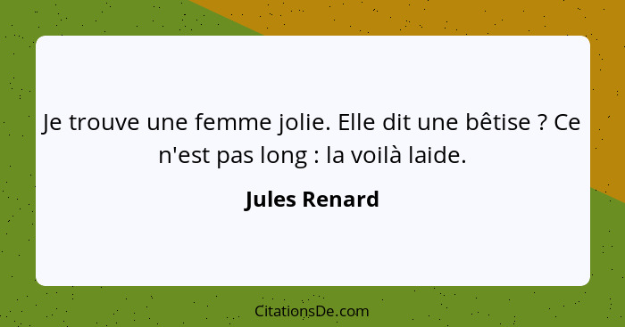 Je trouve une femme jolie. Elle dit une bêtise ? Ce n'est pas long : la voilà laide.... - Jules Renard