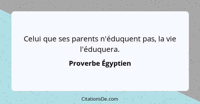 Celui que ses parents n'éduquent pas, la vie l'éduquera.... - Proverbe Égyptien