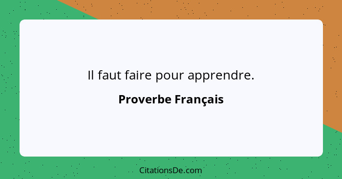 Il faut faire pour apprendre.... - Proverbe Français