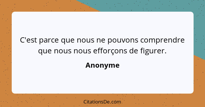 C'est parce que nous ne pouvons comprendre que nous nous efforçons de figurer.... - Anonyme