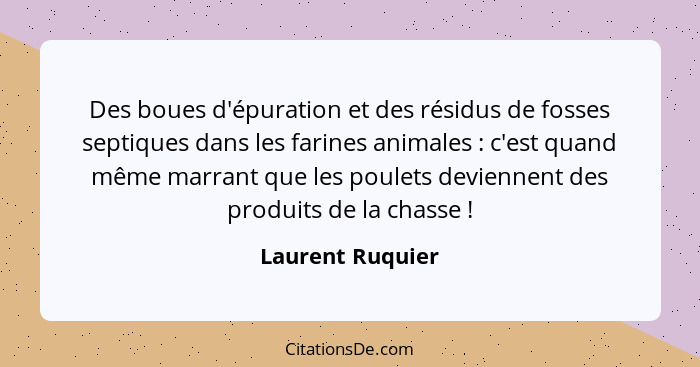 Des boues d'épuration et des résidus de fosses septiques dans les farines animales : c'est quand même marrant que les poulets d... - Laurent Ruquier