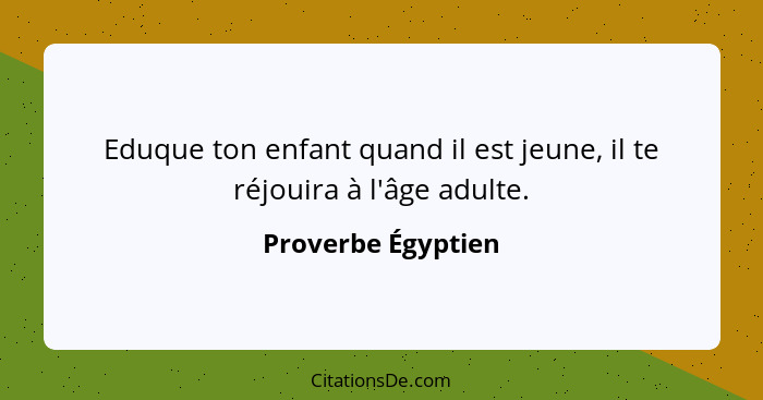 Eduque ton enfant quand il est jeune, il te réjouira à l'âge adulte.... - Proverbe Égyptien