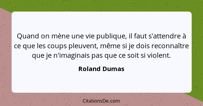 Quand on mène une vie publique, il faut s'attendre à ce que les coups pleuvent, même si je dois reconnaître que je n'imaginais pas que... - Roland Dumas