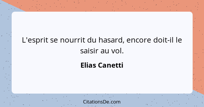 L'esprit se nourrit du hasard, encore doit-il le saisir au vol.... - Elias Canetti