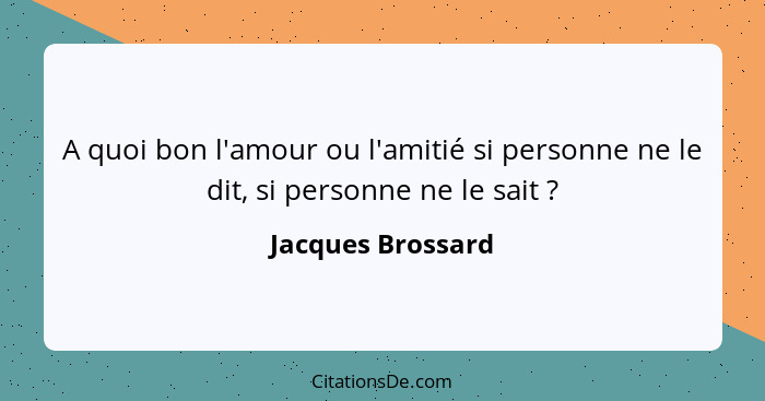 A quoi bon l'amour ou l'amitié si personne ne le dit, si personne ne le sait ?... - Jacques Brossard