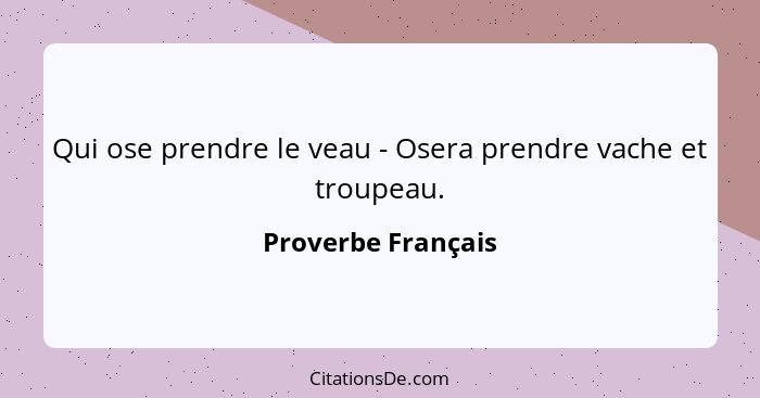 Qui ose prendre le veau - Osera prendre vache et troupeau.... - Proverbe Français