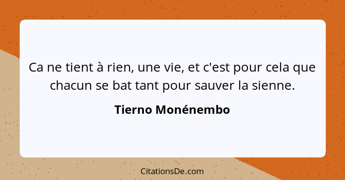 Ca ne tient à rien, une vie, et c'est pour cela que chacun se bat tant pour sauver la sienne.... - Tierno Monénembo