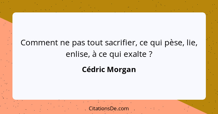 Comment ne pas tout sacrifier, ce qui pèse, lie, enlise, à ce qui exalte ?... - Cédric Morgan