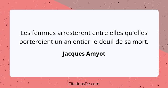 Les femmes arresterent entre elles qu'elles porteroient un an entier le deuil de sa mort.... - Jacques Amyot