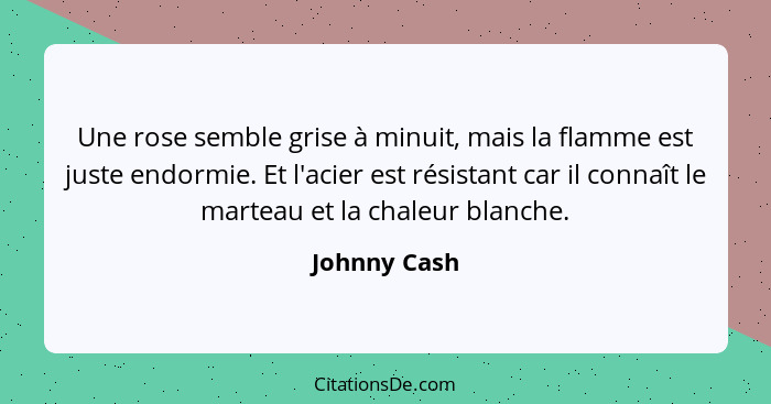 Une rose semble grise à minuit, mais la flamme est juste endormie. Et l'acier est résistant car il connaît le marteau et la chaleur blan... - Johnny Cash