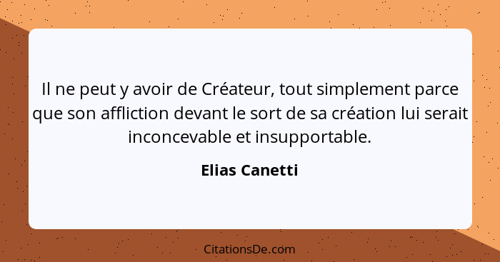 Il ne peut y avoir de Créateur, tout simplement parce que son affliction devant le sort de sa création lui serait inconcevable et insu... - Elias Canetti