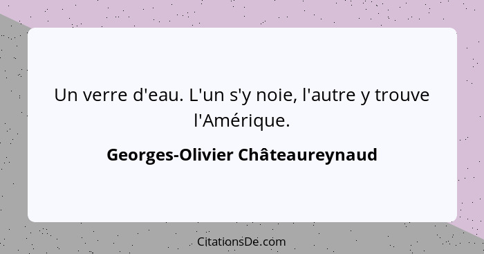 Un verre d'eau. L'un s'y noie, l'autre y trouve l'Amérique.... - Georges-Olivier Châteaureynaud