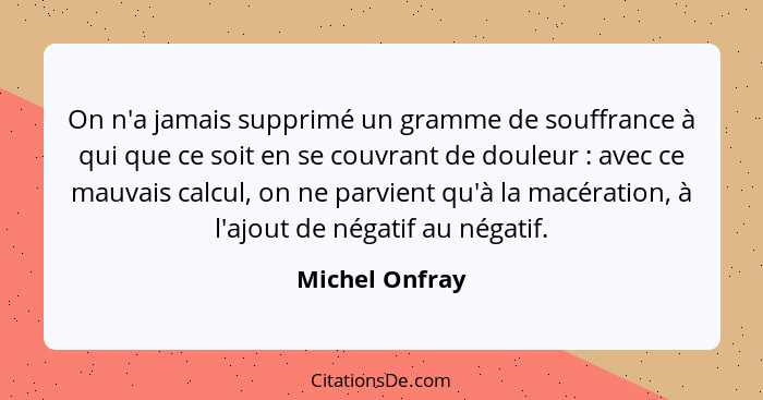 On n'a jamais supprimé un gramme de souffrance à qui que ce soit en se couvrant de douleur : avec ce mauvais calcul, on ne parvie... - Michel Onfray
