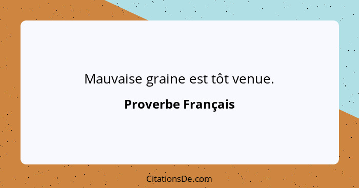 Mauvaise graine est tôt venue.... - Proverbe Français