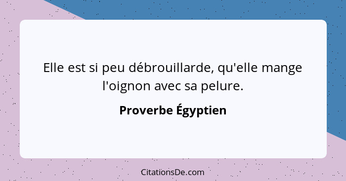 Elle est si peu débrouillarde, qu'elle mange l'oignon avec sa pelure.... - Proverbe Égyptien