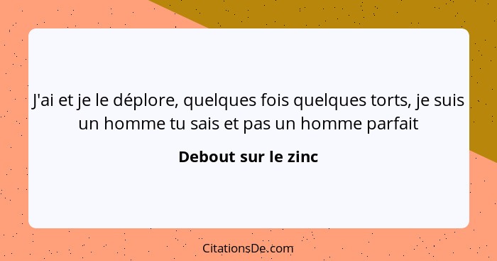 J'ai et je le déplore, quelques fois quelques torts, je suis un homme tu sais et pas un homme parfait... - Debout sur le zinc