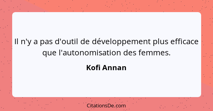 Il n'y a pas d'outil de développement plus efficace que l'autonomisation des femmes.... - Kofi Annan