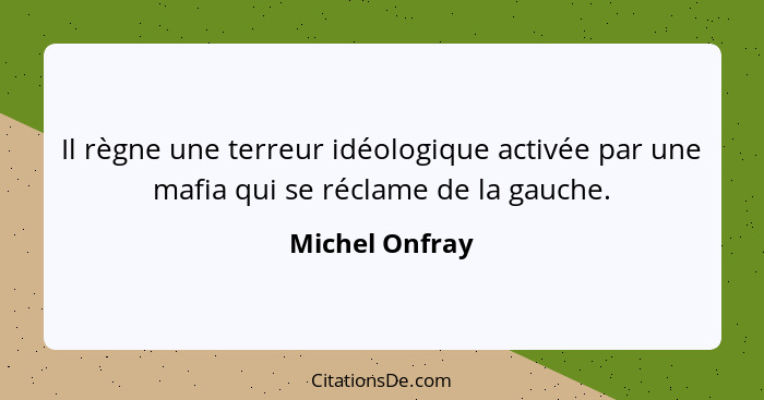 Il règne une terreur idéologique activée par une mafia qui se réclame de la gauche.... - Michel Onfray