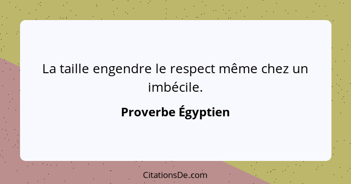 La taille engendre le respect même chez un imbécile.... - Proverbe Égyptien
