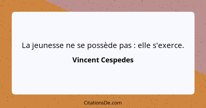 La jeunesse ne se possède pas : elle s'exerce.... - Vincent Cespedes