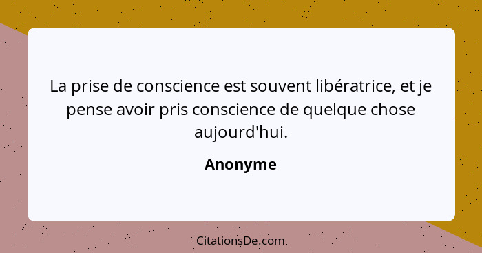 La prise de conscience est souvent libératrice, et je pense avoir pris conscience de quelque chose aujourd'hui.... - Anonyme