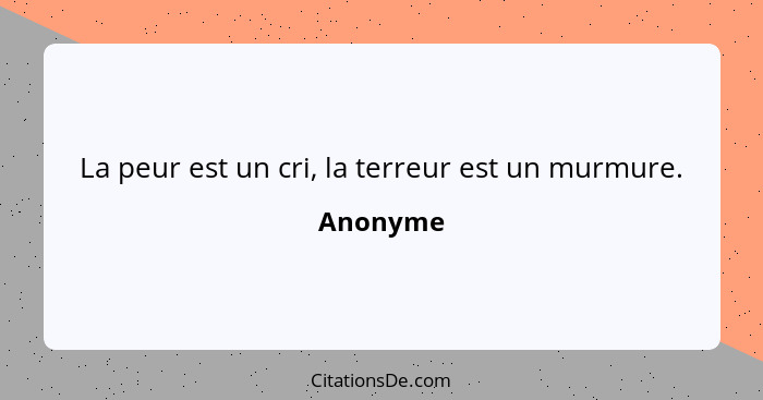 La peur est un cri, la terreur est un murmure.... - Anonyme