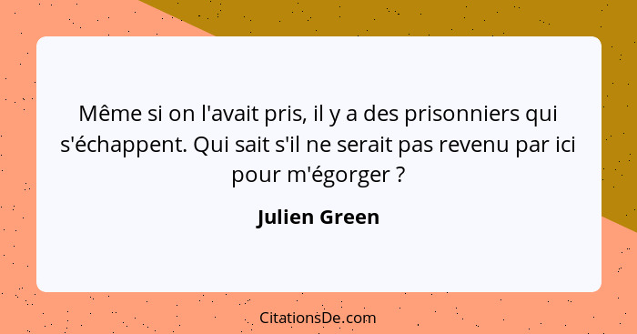 Même si on l'avait pris, il y a des prisonniers qui s'échappent. Qui sait s'il ne serait pas revenu par ici pour m'égorger ?... - Julien Green