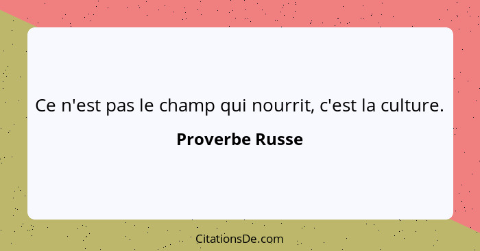 Ce n'est pas le champ qui nourrit, c'est la culture.... - Proverbe Russe