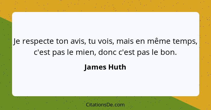 Je respecte ton avis, tu vois, mais en même temps, c'est pas le mien, donc c'est pas le bon.... - James Huth