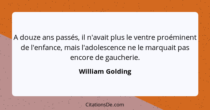 A douze ans passés, il n'avait plus le ventre proéminent de l'enfance, mais l'adolescence ne le marquait pas encore de gaucherie.... - William Golding