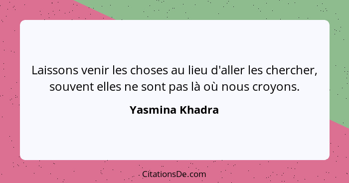 Laissons venir les choses au lieu d'aller les chercher, souvent elles ne sont pas là où nous croyons.... - Yasmina Khadra