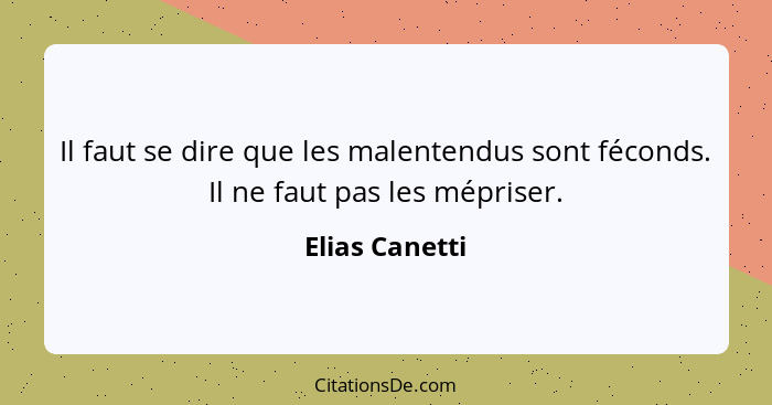 Il faut se dire que les malentendus sont féconds. Il ne faut pas les mépriser.... - Elias Canetti