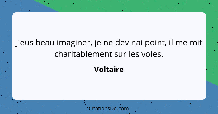 J'eus beau imaginer, je ne devinai point, il me mit charitablement sur les voies.... - Voltaire