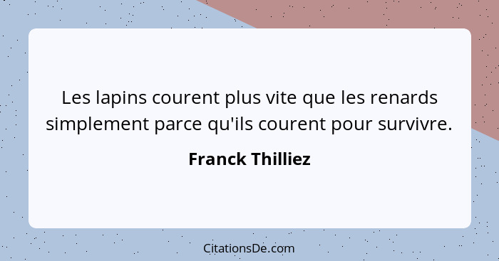 Les lapins courent plus vite que les renards simplement parce qu'ils courent pour survivre.... - Franck Thilliez