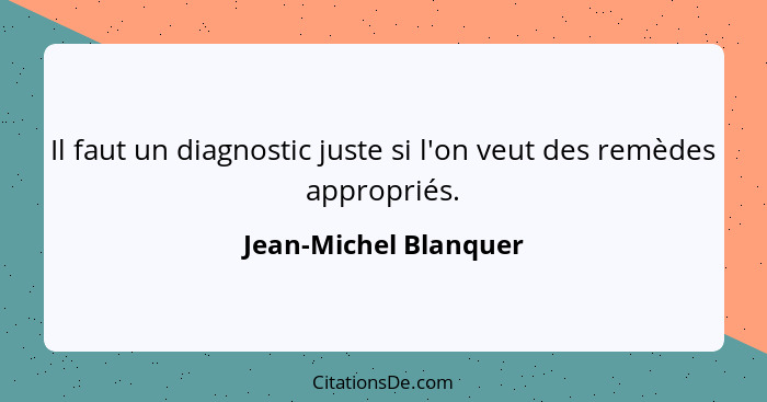 Il faut un diagnostic juste si l'on veut des remèdes appropriés.... - Jean-Michel Blanquer