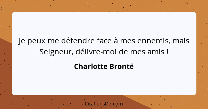 Je peux me défendre face à mes ennemis, mais Seigneur, délivre-moi de mes amis !... - Charlotte Brontë