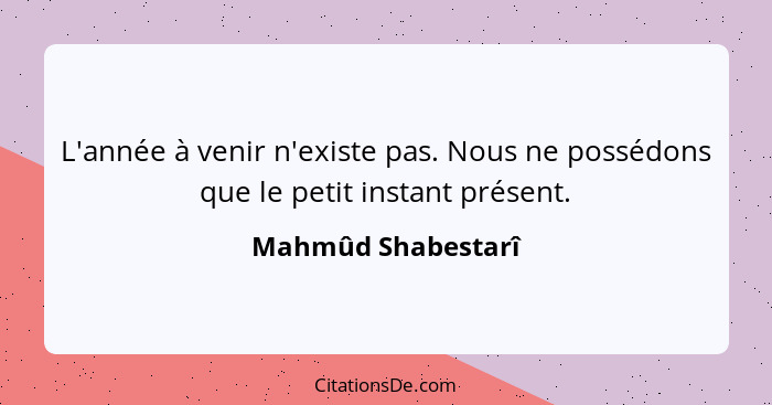 L'année à venir n'existe pas. Nous ne possédons que le petit instant présent.... - Mahmûd Shabestarî