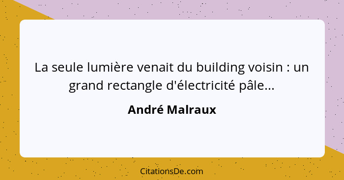 La seule lumière venait du building voisin : un grand rectangle d'électricité pâle...... - André Malraux