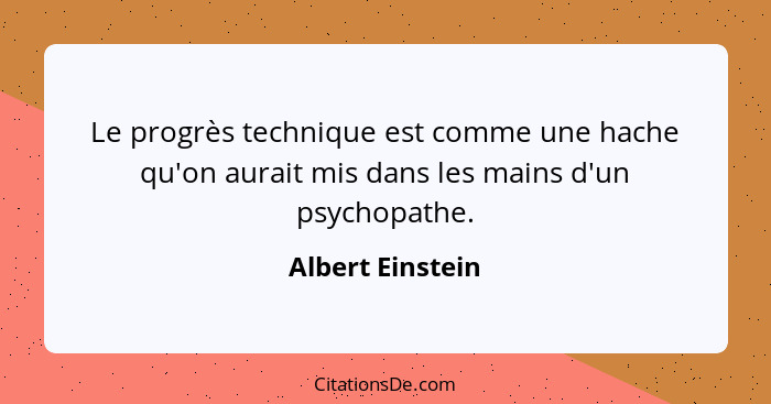 Le progrès technique est comme une hache qu'on aurait mis dans les mains d'un psychopathe.... - Albert Einstein